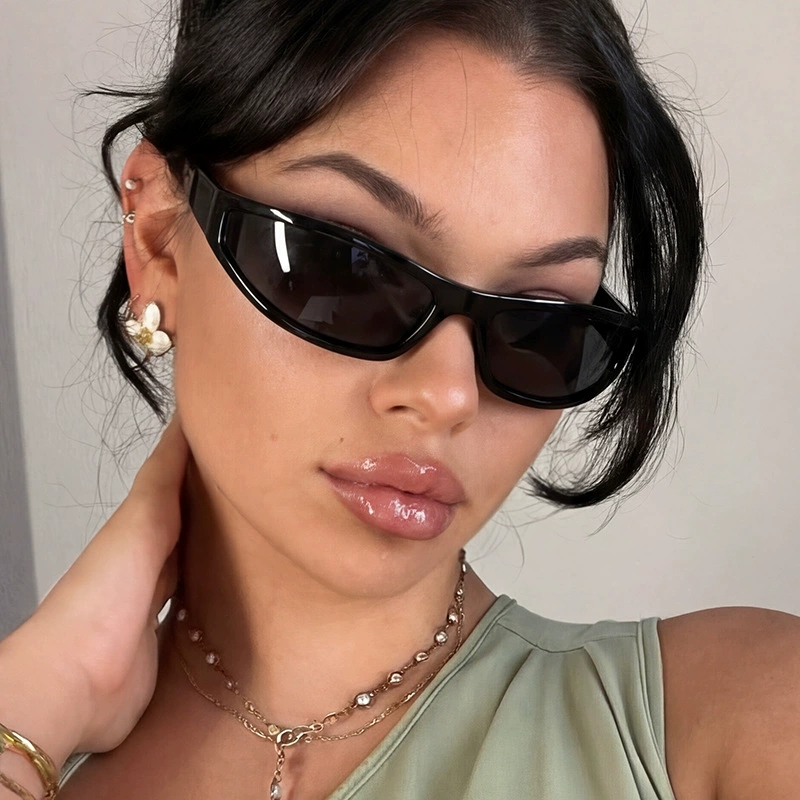 Vintage Fashion Glasses - Y2K Narrow Rectangle Wrap Around Sunglasses