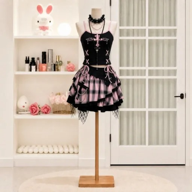 V Vintage Fashion - Vintage Y2K Dark Sweet Skirt Set