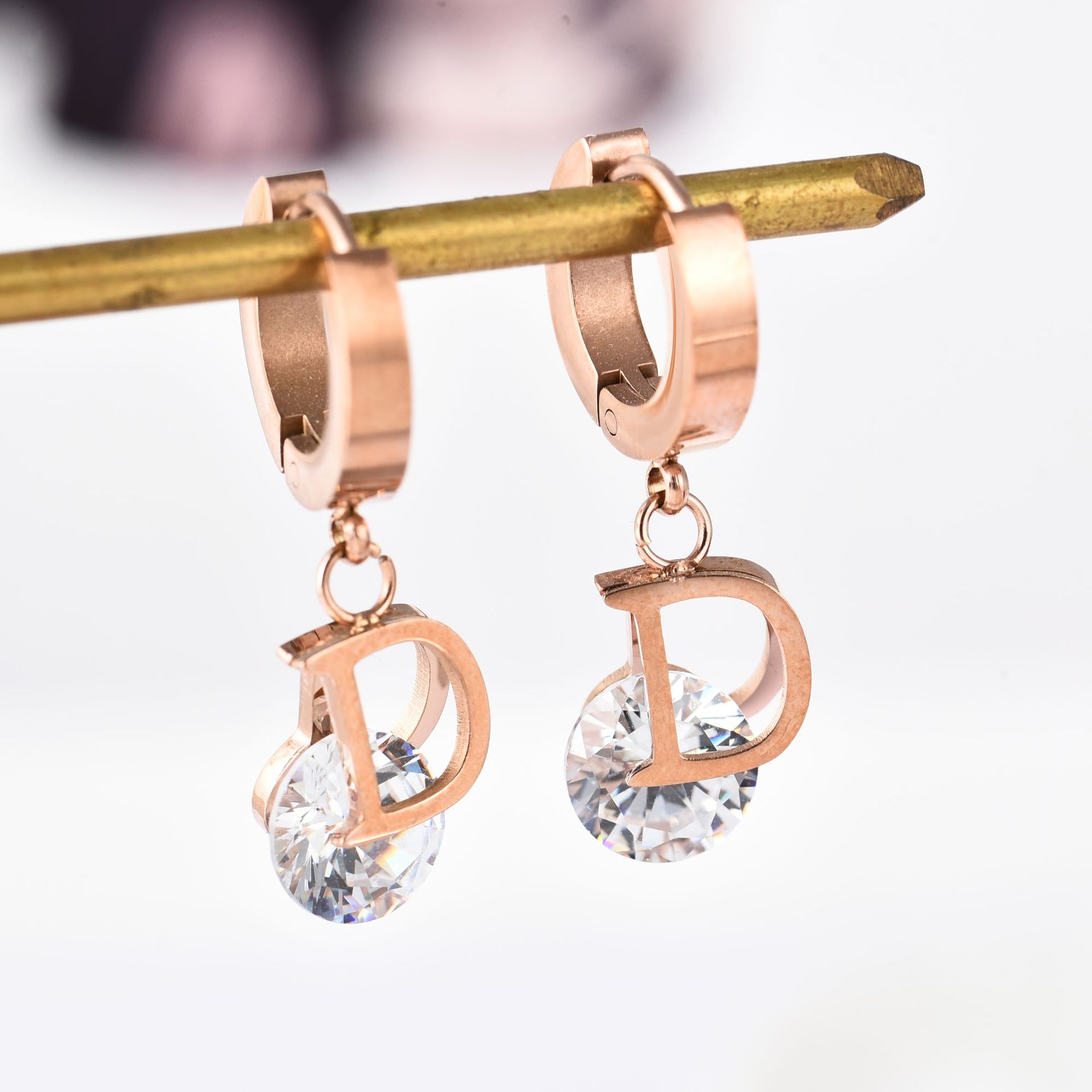 Vintage Fashion Jewelry Brands - Vintage Luxury Letter D Crystal Earrings