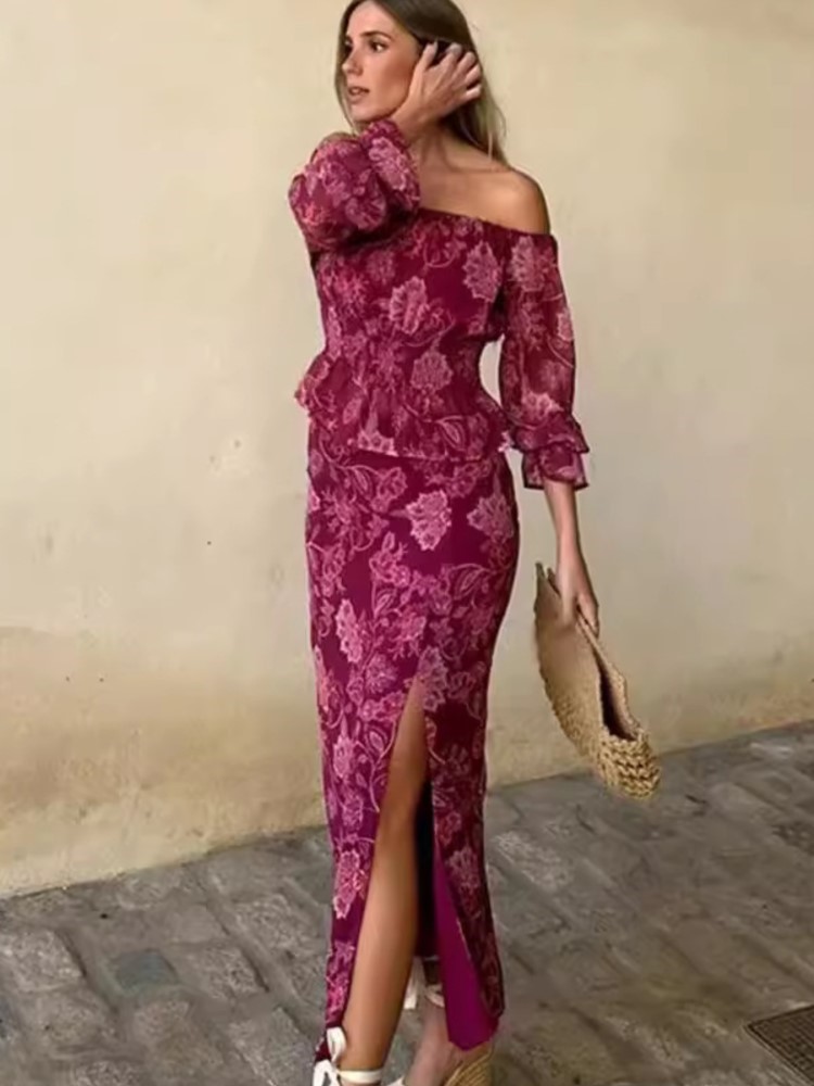 Vintage Fashion Club - Vintage Sexy Elegant Printed Two Piece