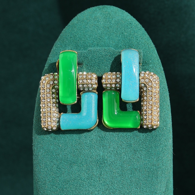 Vintage Fashion Jewelry Brands - Vintage Blue Glass Green Geometric Square