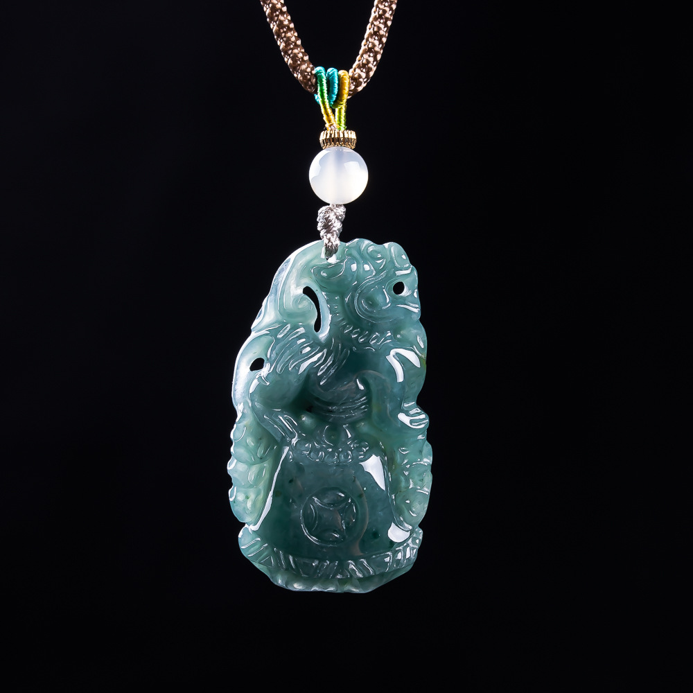 Vintage Fashion Designer - Burmese Jadeite Pixiu Pendant Designer Gemstone