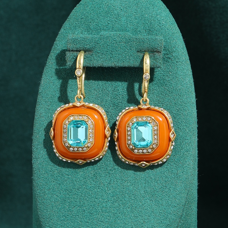 Vintage Fashion Jewelry Brands - Vintage Blue Crystal Orange Glass Square