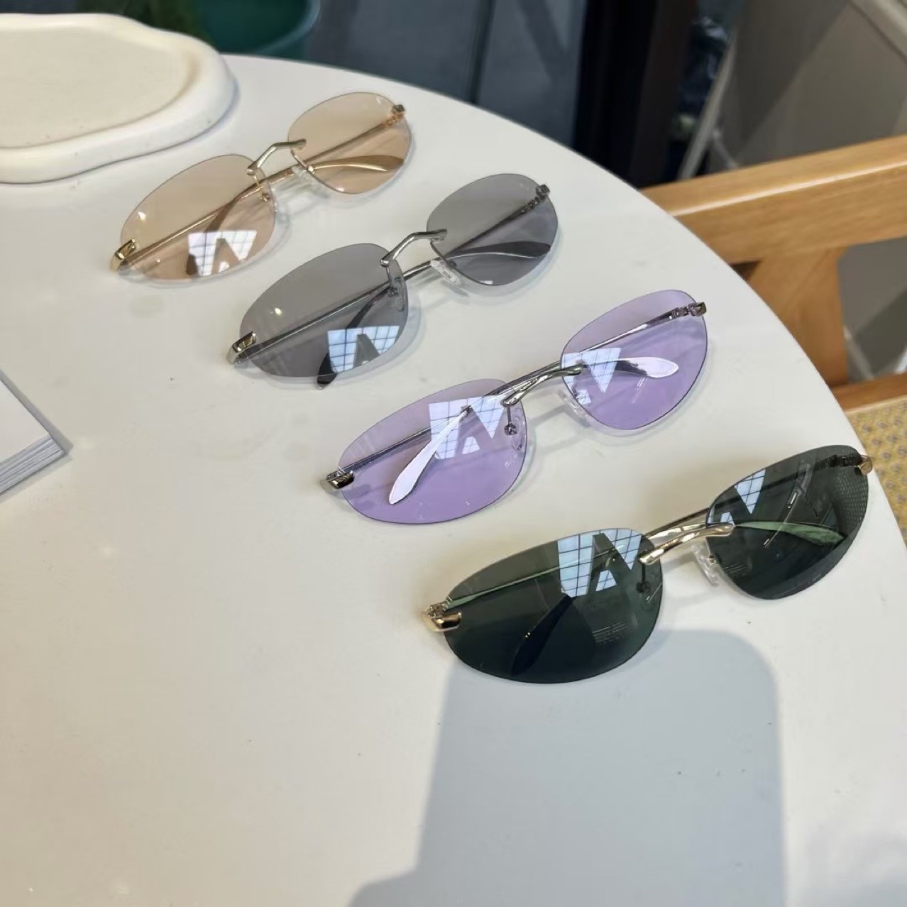 Vintage Fashion Glasses - UV400 Rimless Shades, Cat Eye Minimalist