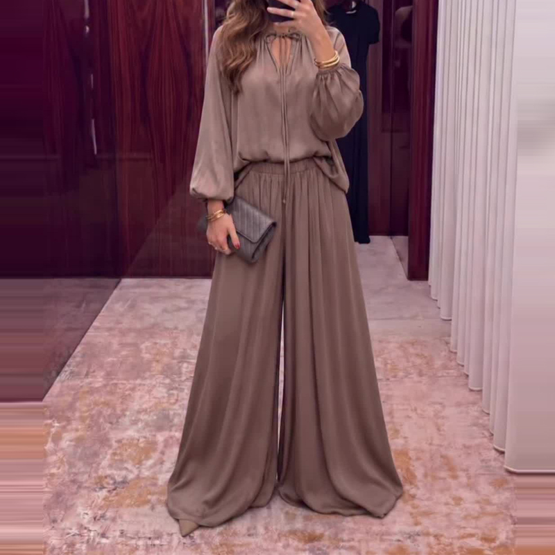 V Vintage Fashion - Fashion Solid Long Sleeved Loose Suit