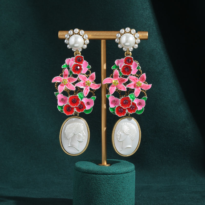 Vintage Fashion Jewelry Brands - Vintage Flower Cameo Relief Shell Drop