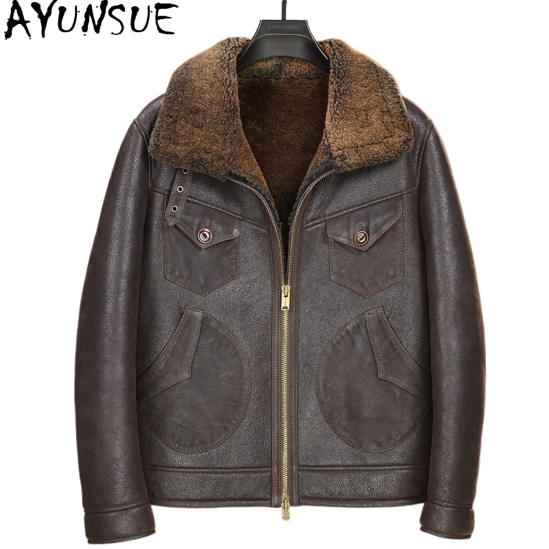 Vintage Fashion Jacket - AYUNSUE 100% Natural Fur Coat Man