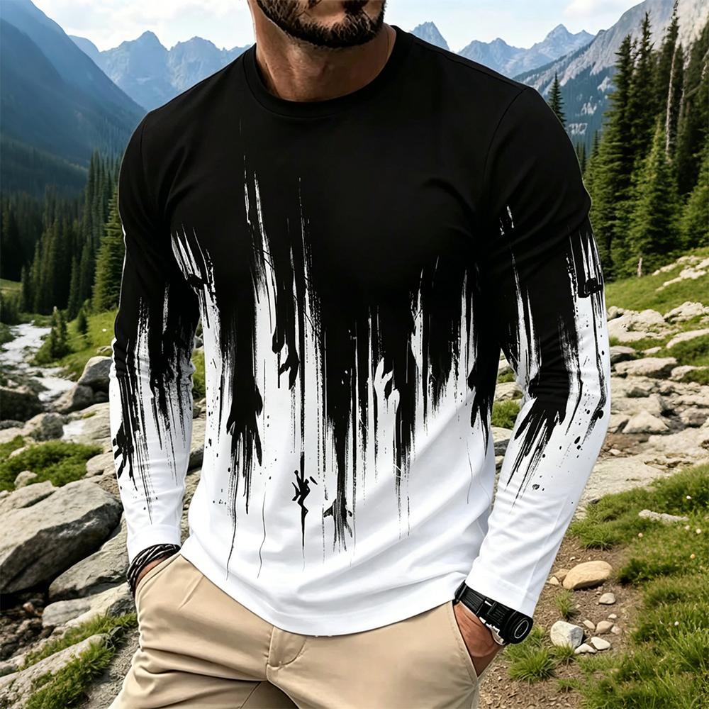 Vintage Fashion Mens - Men's Gradient Ink Splash Long Sleeve