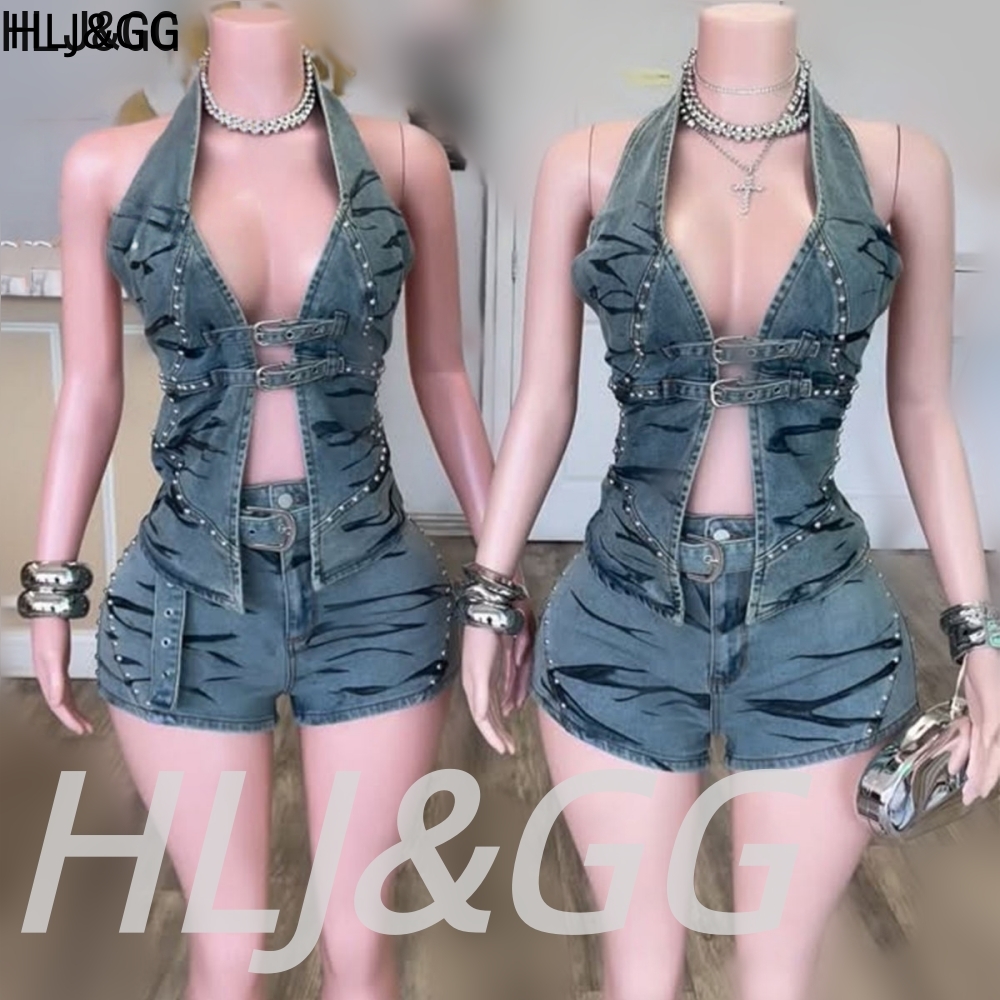 Vintage Fashion Club - HLJ&GG Blue Vintage Denim Hollow Out