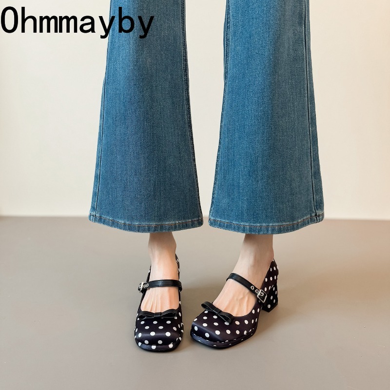 Vintage Thick Heel Polka Dot W - Vintage Fashion Female review and price