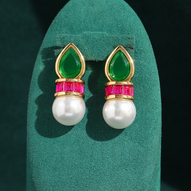 Vintage Green Glass Pink Zirco - Vintage Fashion Jewelry Brands review and price
