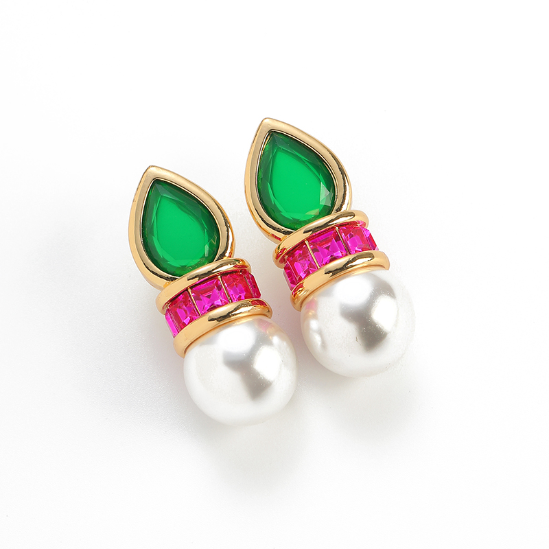 Vintage Green Glass Pink Zirco - Vintage Fashion Jewelry Brands review and price