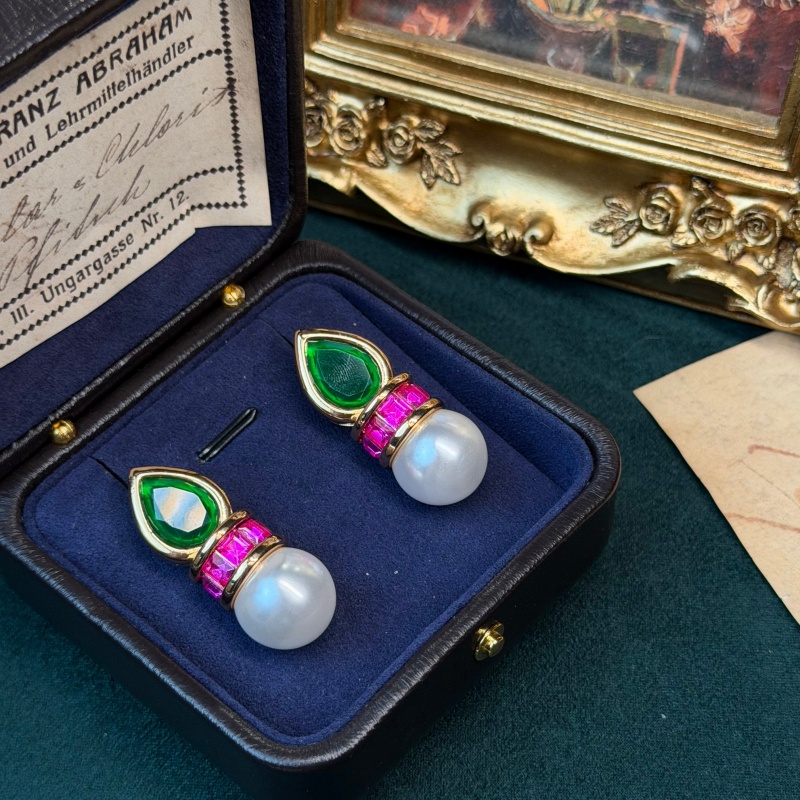 Vintage Green Glass Pink Zirco - Vintage Fashion Jewelry Brands review and price