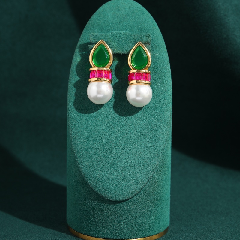 Vintage Green Glass Pink Zirco - Vintage Fashion Jewelry Brands review and price