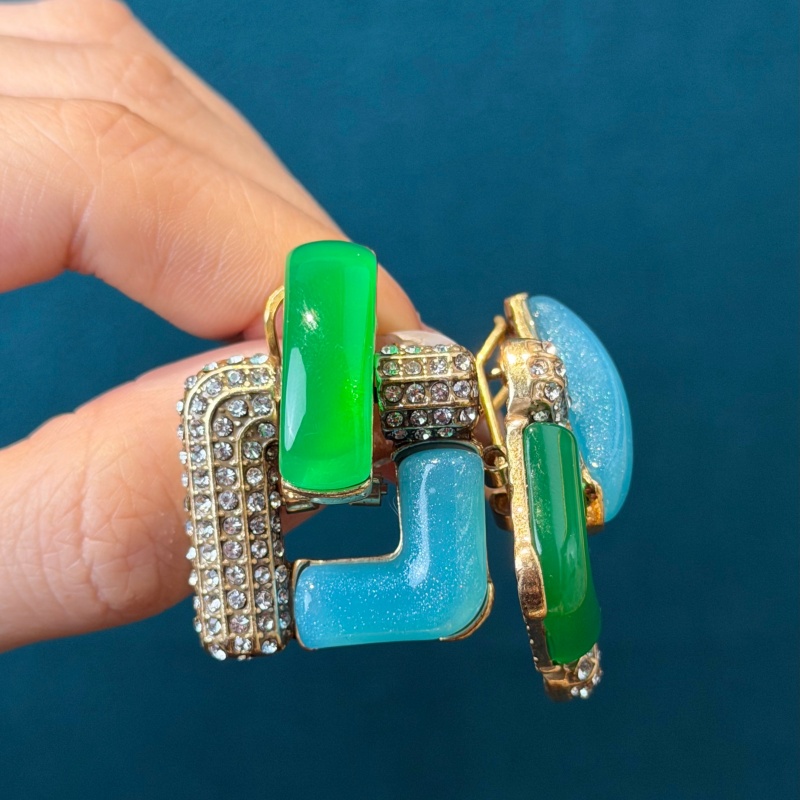Vintage Blue Glass Green Geome - Vintage Fashion Jewelry Brands review and price