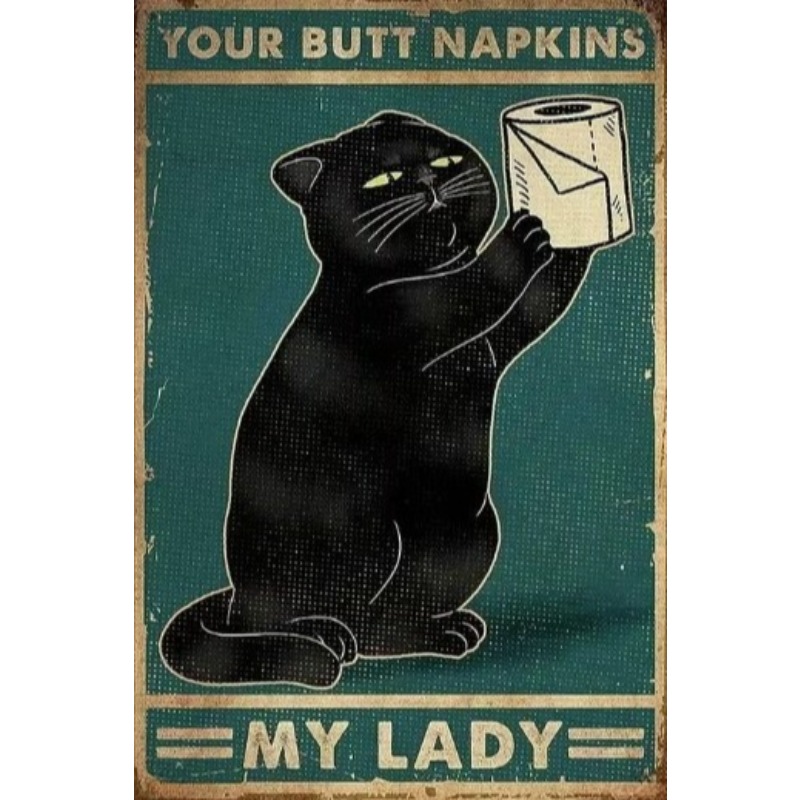 Black Funny Cat Metal Sign Vin - Vintage Fashion Posters review and price